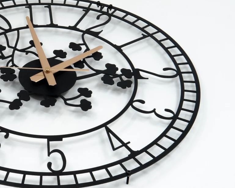 Image of Stylish Metal Analog Wall Clock for Living Room, Bedroom, Office, Kitchen, Home and Hall | Antique Fancy Big Size Modern Wall Watch for Home Decor (Style-5, 40CM)