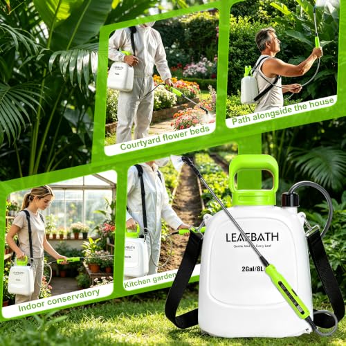 2 Gallon Battery Powered Sprayer, Rechargeable Electric Garden Sprayer with 2 Speed Mode, 6 Nozzles, Telescopic Wand, Dual Shoulder Strap Backpack & Shoulder Sprayer for Lawn Yard (Green-White) — view 5