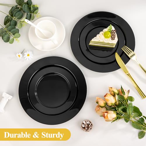 Image of Goodluck 200PCS Black Plastic Plates, Heavy Duty Disposable Black Plates