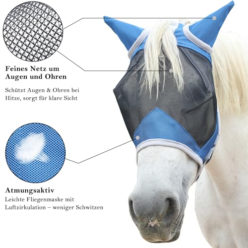 Gallopoff Fliegenmaske Pferd, Pferdemaske mit Ohren Schützerschutz, Atmungsaktives Mesh
