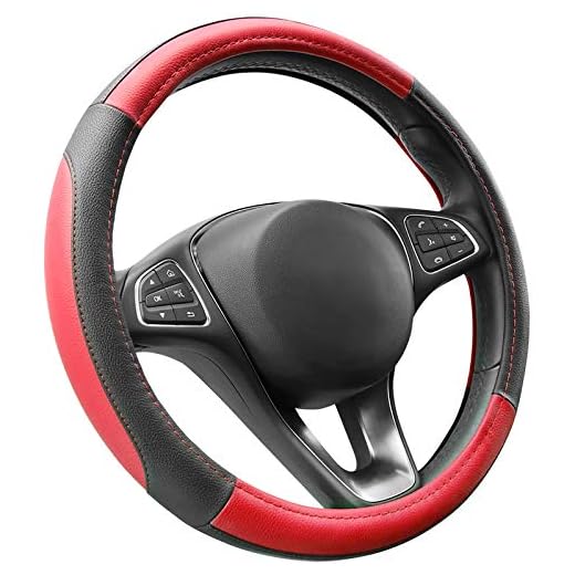 COFIT Cubierta de Volante de Cuero de Microfibra, Negro y Rojo M 37-38cm