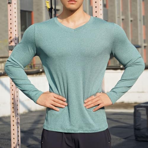 Men's Solid Color V-Neck Casual Fashion Shirts Long Sleeve Lightweight Quick Dry Swim T-Shirts Rash Guard Top3