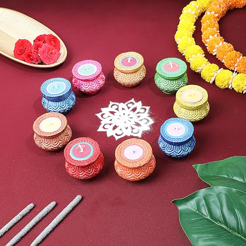 Welburn Veda&Co® Scented Decorative Matki Diya Pack of 9 for Diwali Decoration & Puja | Upto 1.30hr Burning Time | Hand Painted Terracotta Clay Diya for Home Décor & Festive Gifting