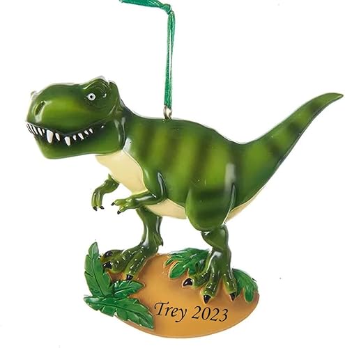 Adorno de Navidad personalizado de dinosaurio T-Rex – Tyrannosaurus Rex Green Dino Decoración de árbol de vacaciones con nombre personalizado, 4