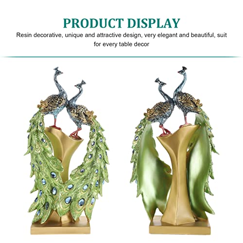 Estatua decorativa de pavo real de resina para escritorio miniatura 4