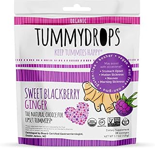 USDA Organic Sweet BlackBerry Ginger Tummydrops (Resealable Bag with 33 Individually Wrapped Drops)