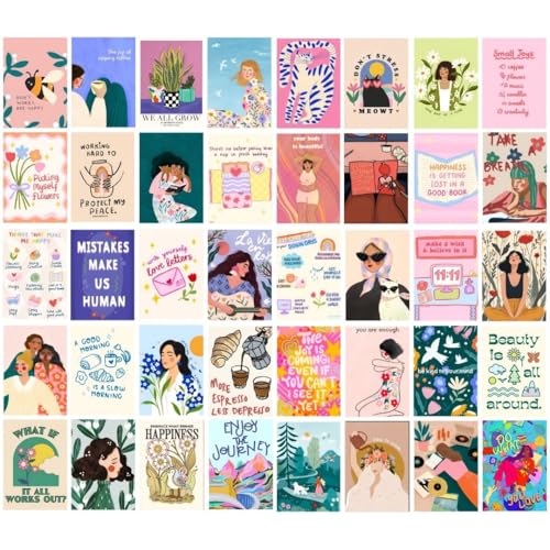 Image of auraposter Paper Manifestation Poster|(Set Of 40)|Positive Affirmation Cards|Vision Board Supplies (15 X10 Cm)|Feel Good For Wall,Bedroom,Living Room|Pink Girly Aesthetic Posters|Glue Dots Included