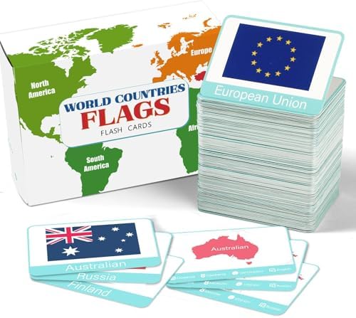 244PCS Countries of The World Flags Flash Cards Country Continent Capitals Population Country Flag Geography Educational Cards Game Gift for Family & Adults All Countries Flags of The World