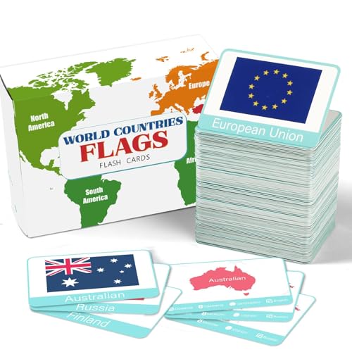 244PCS Countries of The World Flags Flash Cards Country Continent Capitals Population Country Flag Geography Educational Cards Game Gift for Family & Adults All Countries Flags of The World