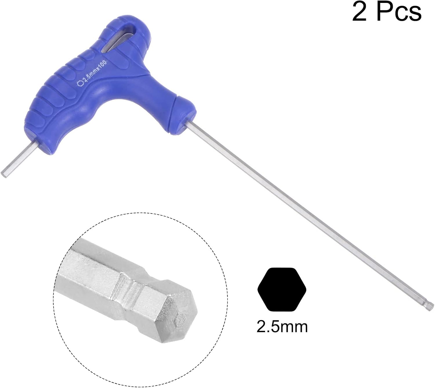 2.5mm Ball End Hex Key T-Handle Wrench Spanner, Metric CR-V Steel 2 Pcs