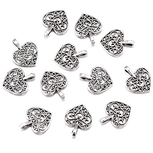 Weyuley 100pcs Antique Silver Plated Hollow Lovely Heart Charms Pendant DIY Bracelets Necklace Jewelry Making Craft Wholesale 16mmx14mm(A285)