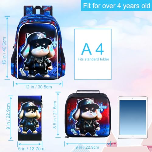 Image of 3PCS Dinosaur Backpack for Boys, 16 Inch Kids Water Resistant Preschool Elementary Kindergarten Bookbags and Lunch Box | Kids
