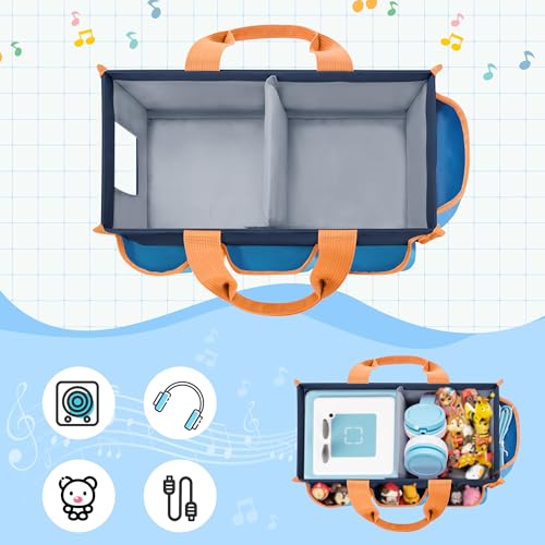 Image of Carrying Case Compatible with Toniebox 2 /1 Bag for Audio Player Starter Set | Accessories Storage Pockets for Figures, Cables, Hollow Side Design for Playing Music Directly, Handle, Blue, Case Only