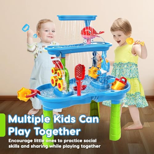 zefinot Kids Water Table for Toddlers 3-5 | Sensory Outdoor Water Activity Table with Rain Shower & Toys for Backyard or Beach