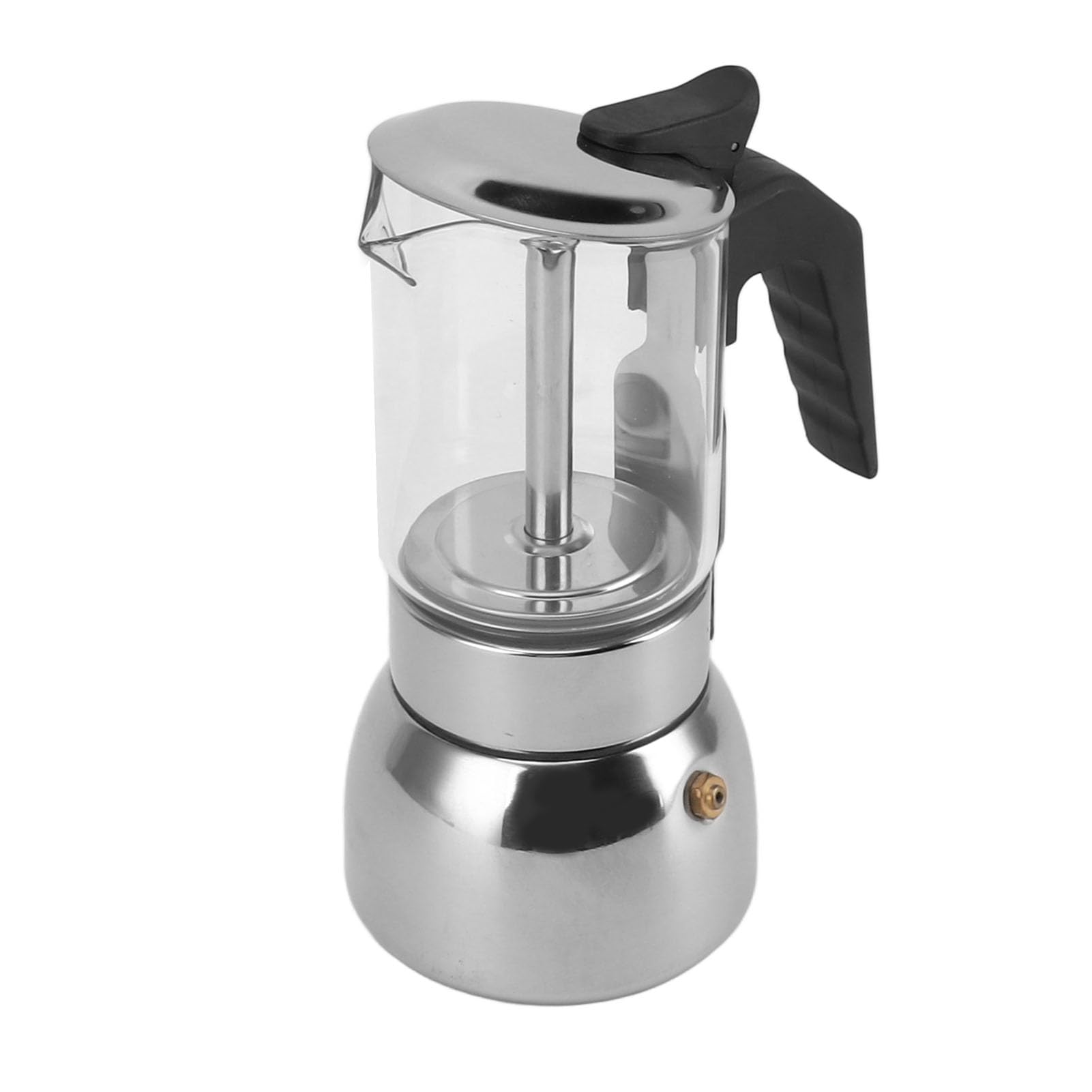 Olla Moka de Vidrio Borosilicato y Acero Inoxidable, Fácil de Usar, Segura y Saludable, para Inducción, Estufas, Sin BPA, Válvula de Seguridad Italiana (4 taza)