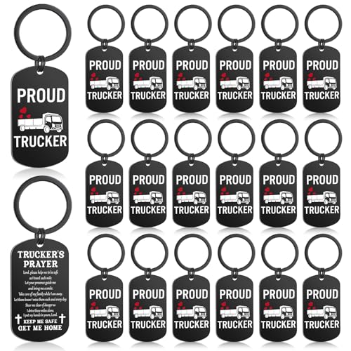 24 Pcs Truck Driver Gifts for Men Prayer Trucker Keychain Thank You Truck Driver Day Appreciation Week Party Favors for Husband Dad Father Birthday Christmas