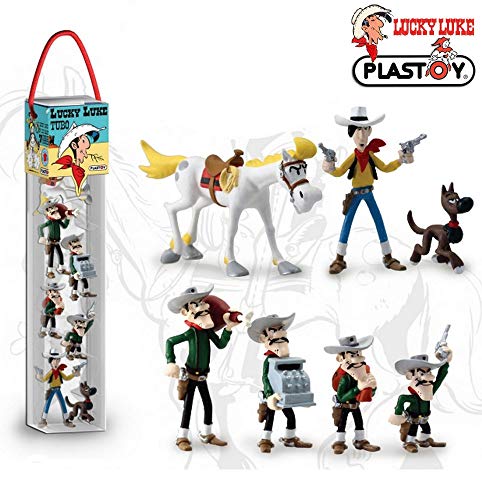 Plastoy Lucky Luke Coffret tubo de 7 Figurines Luky Luke, Jolly Lumper, Rantanplan et Les Dalton -...