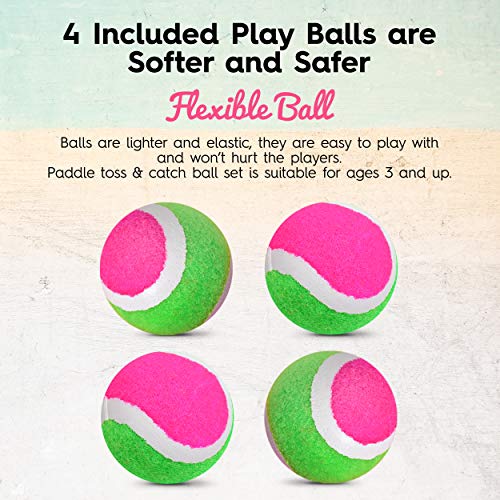 NextClimb Paddle Toss & Catch Game Set – Extra Durable - Handheld Self-Stick Disc Sports Game Kit - Suitable for Sports, Beach, Park, Birthday Gift (4 Paddles, 4 Balls, Carrying Bag)