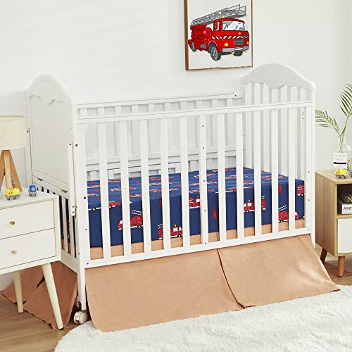 Image of Brandream Fire Truck Crib Bedding Set for Boys Girls Baby Nursery 6 Pieces Set 100% Cotton, Red Blue