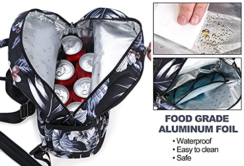 Amhoo Insulated Lunch Box Bag Reusable Cooler Backpack Double Zippers Waterproof Multiple Pockets Quilted For Women Hiking Beach Picnic Trip Black Floral #TOP1