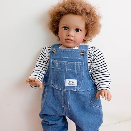 ROSHUAN Reborn-Kleinkindpuppen Schwarzer Junge Pippa 26 Zoll Afroamerikanische Reborn Babypuppen Weicher Stoffkörper Große Größe Realistische Kleinkind Puppe Dunkle Haut Babypuppe – Bild 7
