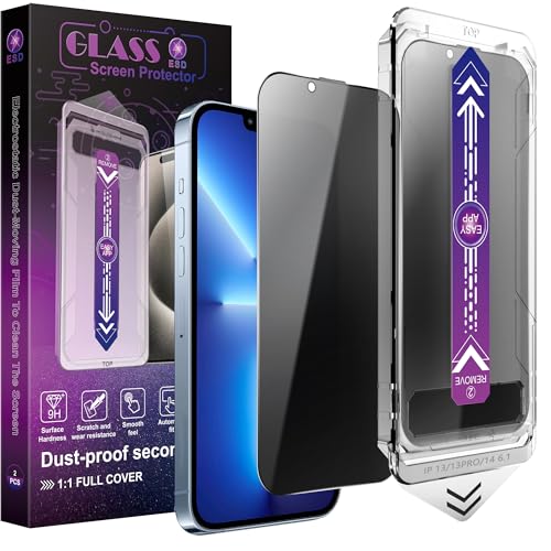 Image of 2-Pack Privacy Screen Protector for iPhone 16E /iPhone 14 /iPhone 13 Pro /iPhone 13 6.1-Inch, Auto Dust Removal, No Bubbles,Anti-Spy Tempered Glass Film, Easy Installation