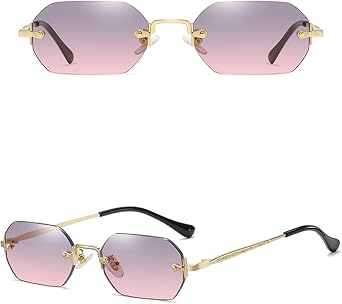 Retro Rimless Sunglasses Rectangle Frameless Women Men Polygon