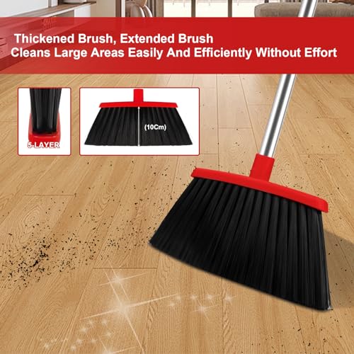 Image of Broom and Dustpan Set for Household, Red Broom with Dustpan Combo Set, 51 inch Long Handle Dust pan Set for Dog Cat and Hair Clean