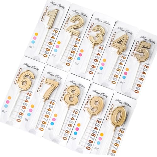 QHFlashbuy 10 Piezas Velas Cumpleaños,Números de Velas de Pastel Cumpleaños,Velas de Pastel de Cumpleaños Doradas,Número De Velas De 0 A 9 para Fiesta Aniversario Bodas Decorativ