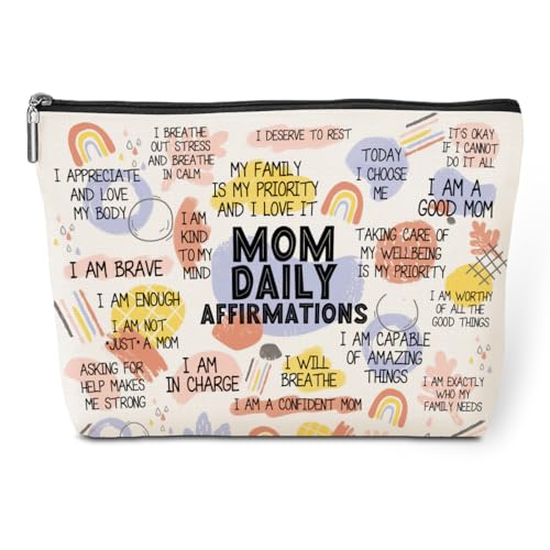 Daily Affirmations for Women Makeup Bag Mom Gifts Mom Stuff Mental Health Gifts Inspirational Gifts for Women Mother Mama Mommy Gifts for Mom from Daughter Son Birthday Mothers Day Travel Toiletry Bag
