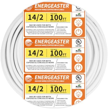Solid Indoor 14/2 W/G NMB Cable 100ft, Electrical Wire, White