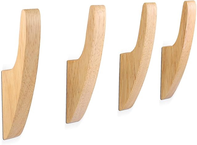 SAUNNIHEN 4 Packs Coat Hooks Wall Mounted, Wooden Wall Hooks for Hanging, Multifunctional Vintage Wall Hanger Hooks, Towel Hooks, Coat Racks for Bedroom Living Room Hallway