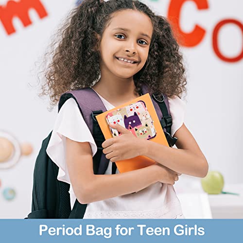 Image of Sanitary Pad Storage Bag Portable Period Bag for Teen Pads /Sanitary Napkins /Small Tampons, Sanitary Napkin Storage Bag First Period Gifts for Teen Girls (Cat)