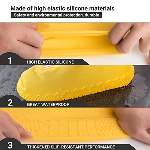 ATOFUL Reusable Silicone Waterproof Shoe Covers, Silicone Shoe Covers with Zipper No-Slip Silicone Rubber Shoe Protectors for Kids,Men and Women (Yellow, L) - Thumbnail 6