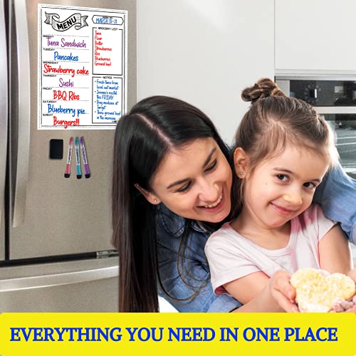 Magnetic Meal Planner For Refrigerator - Easy To Clean Dry Erase Menu White Board For Kitchen - 16X12” Grocery List Magnet Pad For Fridge Calendar Whiteboard - 3 Dry Erase Markers And A Large Eraser #TOP7