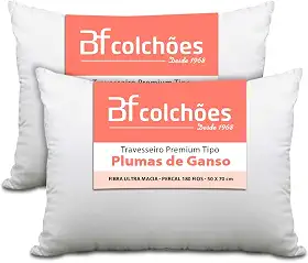 Kit 2 Travesseiro Premium de Fibra conforto extra tipo Pluma Pena de Ganso Ecológica 50x70cm BF Colchões
