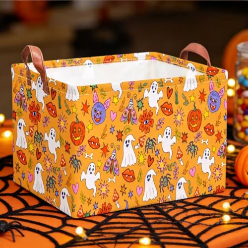 Image of NTAO Gift Storage Basket Empty for Halloween, Storage Bin with Handles, Room Decor, Book Box(Cartoon Halloween)