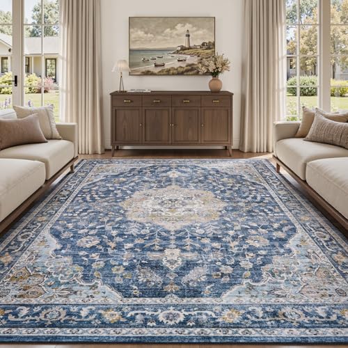PADOOR Vintage 5x7 Blue Area Rug - Machine Washable