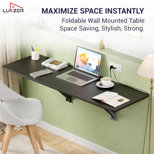 Image of Lukzer Foldable Wall Mounted Table (MT-001, Black) | Space-Saving Floating Study Desk for Home, Office & Kitchen | Engineered Wood Top with Metal Frame | Multipurpose Laptop Desk (120x40 cm)