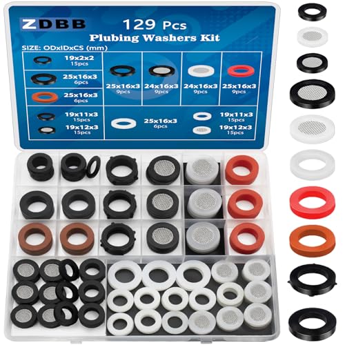 ZDBB 129 PCS Garden Hose Washers Shower Head Gaskets with Screen Filter,Silicone Rubber Washer for 3/4,1/2 Inch Water Fittings Plumbing Shower Hose Splitter Washing Machine Rv Faucet
