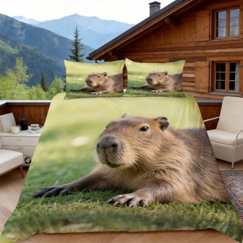 Housse de couette capybara 240x260 parure de lit faune microfibre - 5