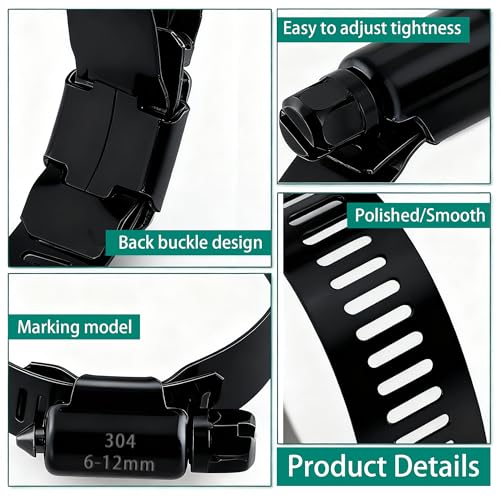 Image of Dianrui 30 PCS Black Hose Clamps 1 /4 inch-1 /2 inch (6-12mm) 304 Stainless Steel Worm Gear Fuel Line Hose Pipe Clamps for Fuel Line, Plumbing, Intercooler and Tube