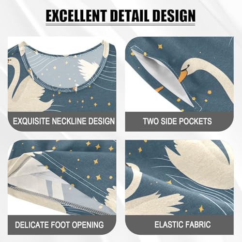 ALAZA Swan Starry Night Blue Pajamas Set Short Sleeve Cotton Sleepwear Summer Pjs 2 Piece 5-14Y4