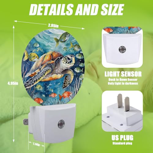 Image of Sea Turtle Night Light,Underwater World Night Lights Plug into Wall for Kitchens Toilets Bedroom Decorative Half Round Nightlight Led Lamp 0.5W Sleep Friendly
