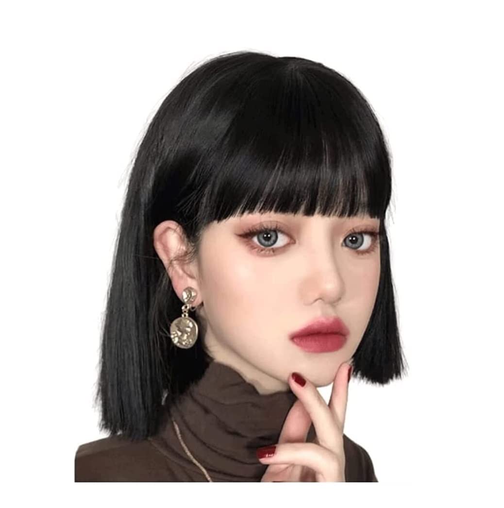 Quotidiano Parrucche Capelli Lisci Parrucca Caschetto Corto Parrucca con Frangia alla Spalla Parrucca Sintetica Cosplay Parrucca Quotidiana A Torta Intrecciato Parrucche