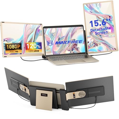 Maxfree S6 Laptop Screen Extender 15.6 1080P Monitor Extender 11 Display Modes Plug & Play Detachable Screen Triple Monitor for Laptop 13-17.3 Compatible with Mac/Windows/Android/Switch Gold