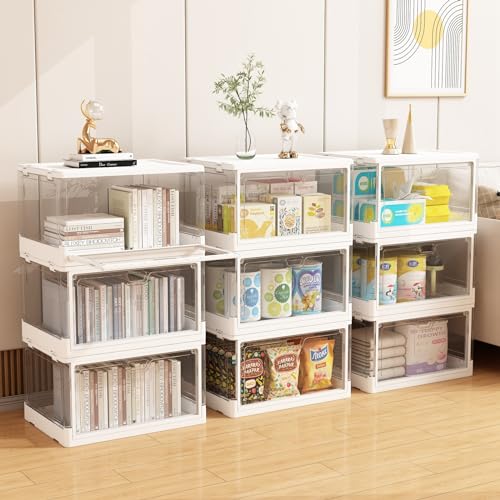 Hybrideas 3-Pack Clear Stackable Storage Bins With Lids Magnetic Doors Open Front Foldable Folding Plastic Craft Containers Large Closet Organizers Box For Bedrooms Living Rooms Study Kids' Toys 24 Qt thumb #4