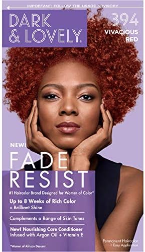 SoftSheen-Carson Dark and Lovely Fade Resist Rich Conditioning Hair Color, Permanent Hair Color, Up To 100 percent Gray Coverage, Brilliant Shine with Argan Oil and Vitamin E, Vivacious Red