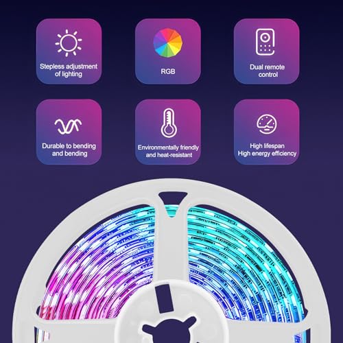 Image of 16.4Ft RGB LED Strip Lights, Bluetooth App Control Led Lights for Bedroom, Cuttable Led Light Strip Lighting and Music Synchronization for Gaming Room Indoor Outdoor Home Decor