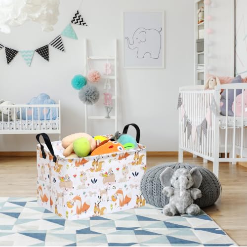 Image of Kids Gift Shelf Nursery Storage Basket Laundry Hamper Storage Box and Bins for Home Clothes with Handles (Flower Deer)